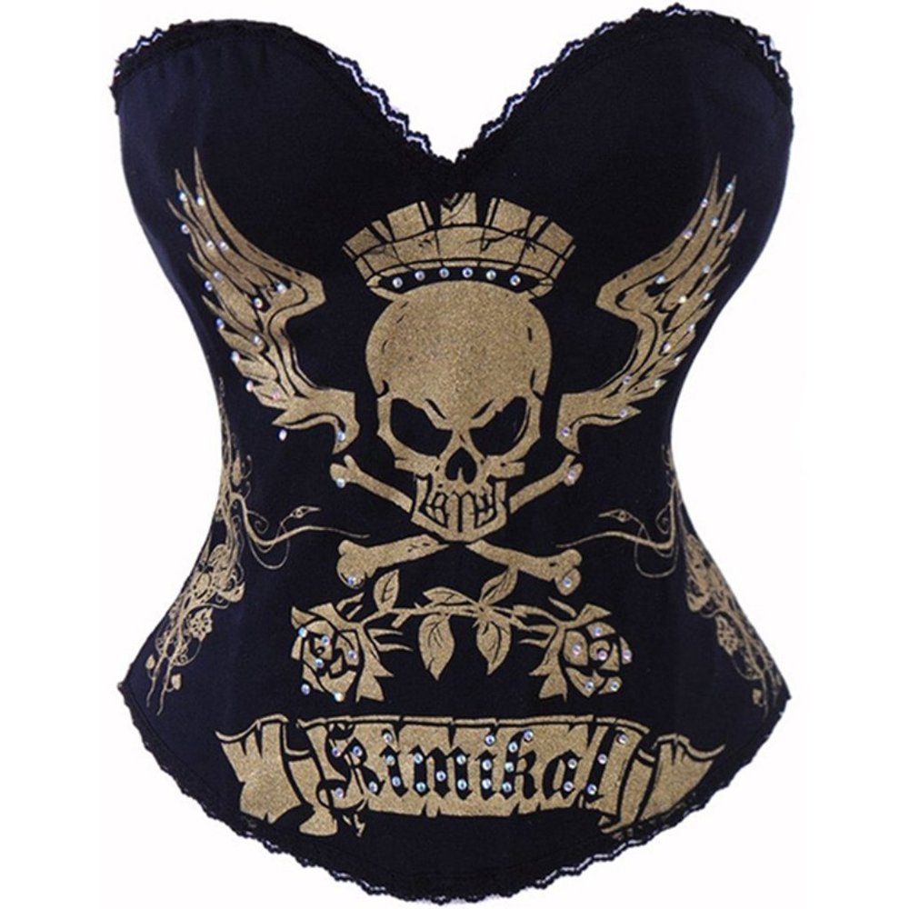 NIKA Black and Gold Winged Skull Blouse